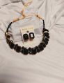 Premium Quality Black Stones Choker Necklace With Earrings. 