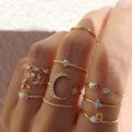 10Pcs/Set Moon Star Golden Rings Women Bohemian Jewellery Set Gifts Accessories And Girls Fashion Jewellery Set Gift. 