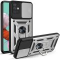 For Samsung Galaxy A51 4G Rugged Armor Protection Case with Slide Camera Cover Ring Holder Stand casing. 