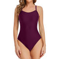Women's Sleeveless One-Piece Swimsuit, Solid Color Adjustable Straps Tummy Control Bathing Bodysuit. 