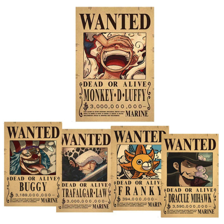 One Piece Gear 5 Luffy 3 Billion Bounty Wanted Posters Because Kid Action Figure Vintage Wall Decoration Poster Man Anime Toyft