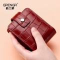 Mini PU Leather Lipstick Bag with Mirror – Crocodile Pattern, Button Closure, Travel Cosmetic Pouch. 