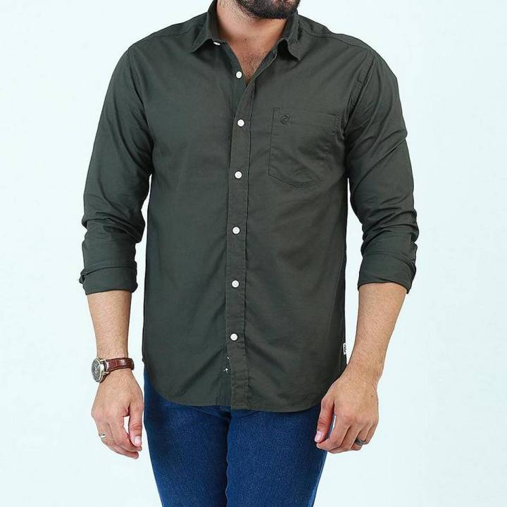 Denizen L/S Woven Shirt Green Olive Shirts Men 30868-1184