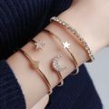 4Pcs Charm Fashion Bracelet Set Crystal Heart Star Moon Rhinestone Bangle Best Gifts For Girls. 