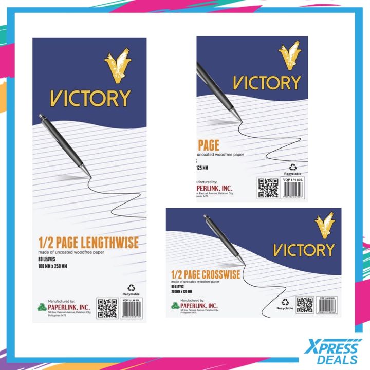 ✨ Xpress Deals | [1 PAD] VICTORY Quiz Pad 1/2 crosswise | 1/4 page | 1/2 lengthwise
