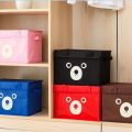 Pack of 2 - Foldable Cute Bear Oxford Cloth Storage Box Square Storage Boxes For Home Bedroom Fabric Clothing Toys CD Organizer Case. 