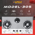 APOLO Manual Stove / Hob - Model 305 - 3 Burner - 100% Pure Stainless Steel Top - Rust Proof - 14 Days Return Warranty. 