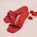 Women Fashion Luxurious Glowup Buckle Slides Style Flat Slippers, Sandal Perfect for Summer Wear - Comfortable and Stylish for Any Occasion Red, Orange. 