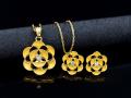 Ladies Gold Plated Ear Rings Set, Jewellery Sets For Women Necklace with Zirconia stone Pendant  Paired with a Couple of Ear Tops.For Party Wedding,Engagement ,anniversary Cubic Zirconia Jewelry Sets. 