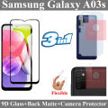 Samsung Galaxy A03s Glass Protector 9D|5D|6D|10D|11D|21D Black Tempered Glass Screen Protector Full Glue Edge To Edge + Back Matte Protection Soft Skin Sheet Soft Film Back Protector + Back Camera 9H Gorilla Flexible Protector For Samsung Galaxy A03s. 