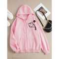 New Winter Pink Sleeping Meow  Front logo  Printed Hoodie Zipper For Girls and Women. 