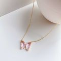 New Gold Crystal Butterfly Necklaces Charm Jewelry Pink Purple Butterfly Pendant Necklace For Women. 