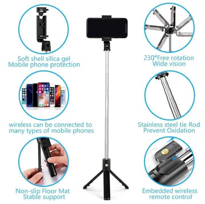 TechKart%204%20in%201%20Selfie%20Stick%20Tripod%20Combo%20with/without%20LED%20Light%20and%20Bluetooth%20Shutter%20-%2070cm/110cm%20-%20Image%203