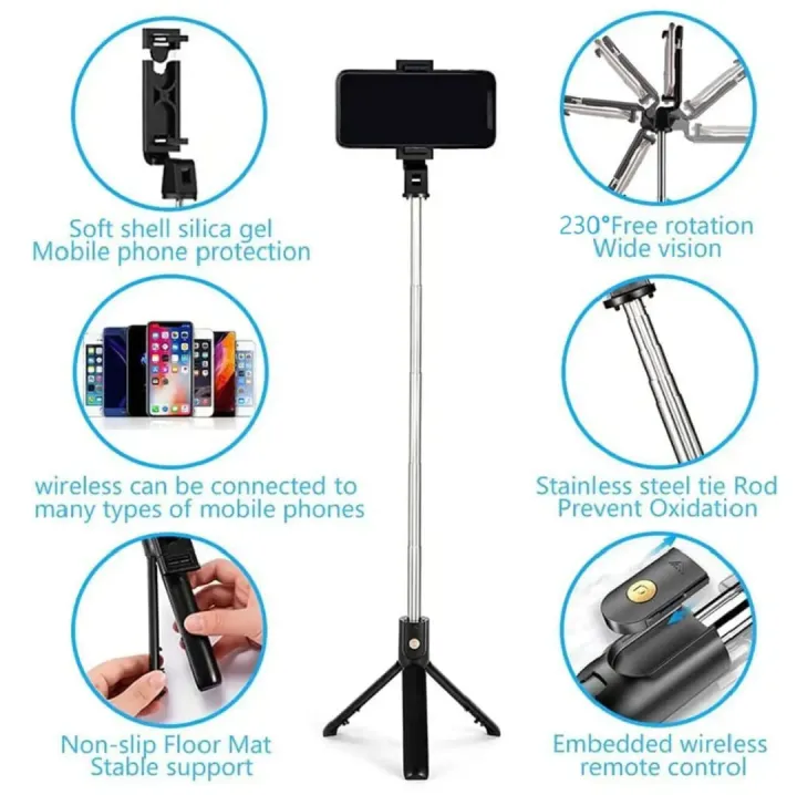 TechKart%204%20in%201%20Selfie%20Stick%20Tripod%20Combo%20with/without%20LED%20Light%20and%20Bluetooth%20Shutter%20-%2070cm/110cm%20-%20Image%203