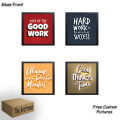 Motivational Quotes Wall Art Office Frames, Glass front with Prints, 4 Set 7x7 inches. 