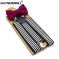 SHOWERSMILE Bow Tie Suspenders Men Plaid Mens Suspenders Braces for Trousers British Vintage Women Shirt Suspender Pants 3.5cm. 