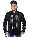 Genuine Cowhide Suede Fringe Leather Jacket Men - Traditional Native American Real  Western Coat - Fringed and Beaded Winter Black Leather Jackets. 