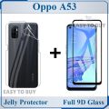 Oppo A53 Full Black 9D|5D|6D|10D|11D|21D Tempered Glass Screen Protector Full Glue Edge To Edge  + Back Clear Jelly Protector Soft Film Protection Hydrogel Film Protector For Oppo A53. 