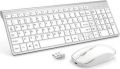 Wireless Keyboard Mouse Combo- J JOYACCESS Ultra Slim Compact Full Size White Keyboard and Mouse,2.4G Quiet Wireless Keyboard and Mouse for iMac，Mac,Laptop,Desktop,PC,Computer,Windows. 