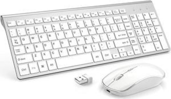 Wireless Keyboard Mouse Combo- J JOYACCESS Ultra Slim Compact Full Size White Keyboard and Mouse,2.4G Quiet Wireless Keyboard and Mouse for iMac，Mac,Laptop,Desktop,PC,Computer,Windows