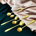 8 Diffient Pattern Rose Red for Sugar Ice Cream Coffee Dessert Bar tools Stainless Steel Mixing Spoon Flower Spoon Set Soup Spoon Cutlery Set Teaspoon. 