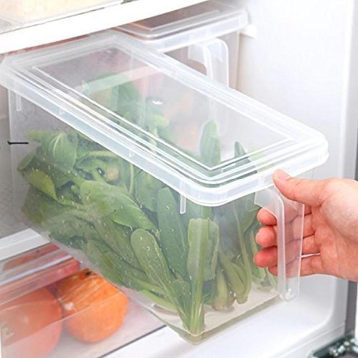 Refrigerator Storage Box With Handle Transparent Sealed Rectangle Plastic Container with Lid