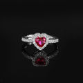 [ New ] Tiktok Panjia Shining NATRICH Red Heart Red Corundum Ring Female Flame Love Heart-Shaped Ring Ring Suit. 