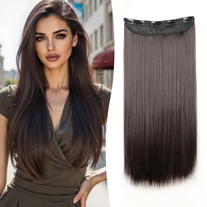 Imported High Temperature Chemical Fiber Hair Extension Piece – Straight Hair Wig Piece – 5 Clips – Long, Thick, and Versatile - Increase your hair volume effortlessly and create beautiful, natural-looking hairstyles in minutes!