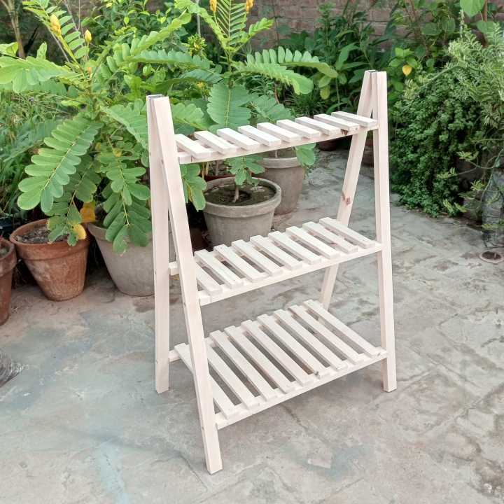 Wooden Plant Stand 3 Tier Flower Pot Shelf Rack Solid Wood Foldable ...