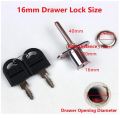 CL-Lin 2 Piece Drawer Lock Silver Plunger Lock with Key for Filing Cabinets Wardrobe Display Cabinet Furniture, Diameter 16 mm, Length 61 mm (Key Different) C C799. 