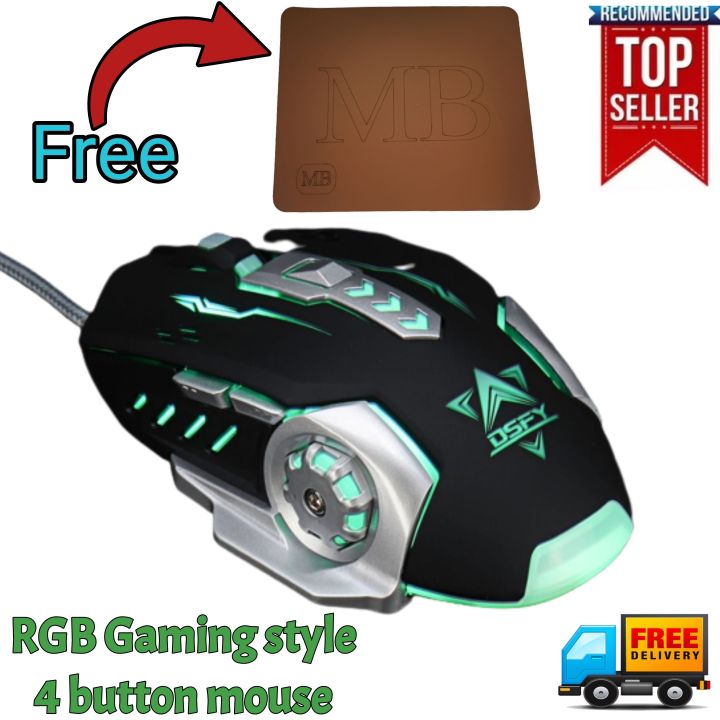 Gaming Mouse RGB Super Fast Six Button DSFY X9 mouse 4 / 6 button 5500-7000 DPI lighting mouse Ergometric 7 light breathing gaming mouse in good price with FREE gif - USB wired without or with side buttons for PC, Laptop, Minecraft, Mobile Pubg, Free Fire