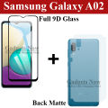 Samsung Galaxy A02 Glass Protector Curved 9D Glass Full Screen Edge To Edge + Matte Back Protector Carbon Soft Skin Sheet For Samsung Galaxy A02. 
