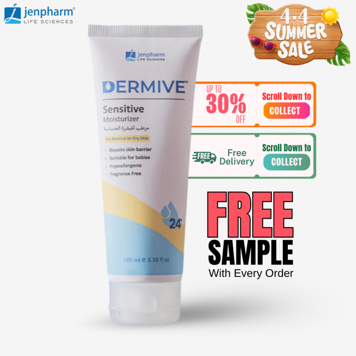 Jenpharm - Dermive Sensitive Moisturizer 100ml - Fragrance Free - Calms Eczema - Suitable For Babies - Hypoallergenic - Intense Moisturization - Relives Itching - 100% Original - Best Moisturizer in Pakistan