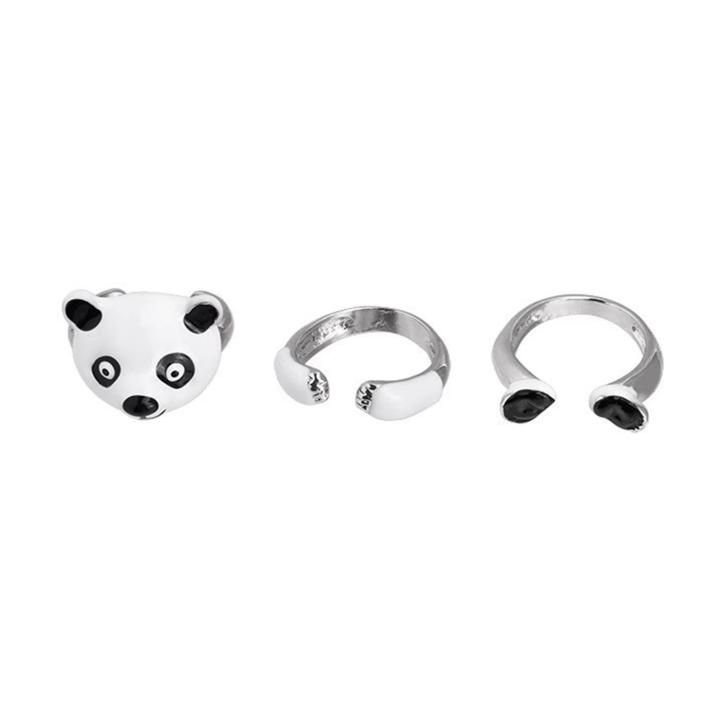 Certiou Animalthemed Jewelry Adorable Panda Ring Set 3 Pcs Cartoon