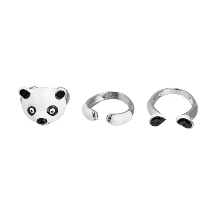 Certiou Animal-themed Jewelry Adorable Panda Ring Set 3 Pcs Cartoon ...