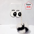 Oppo A16 Back Cover Case - Girls Fancy Case - 2Gud Ladies Mobile Cover Case Pouch & Fluffy Wool Pom Pom Eyes - OppoA16 Anti Shock Corner Bumper Air Bag Soft - Black White Ball. 