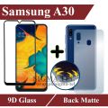 Samsung Galaxy A30 Full Black 9D|5D|6D|10D|11D|21D Tempered Glass Screen Protector Full Glue Edge To Edge + Back Matte Protector Soft Skin Sheet Soft Film Protector For Samsung Galaxy A30. 