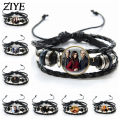 【EmotionaE】The Vampire Diaries Leather Bracelet TV Series Elena Stefan Characters Glass Dome Bracelets Handmade Jewelry Gifts for Men Women. 