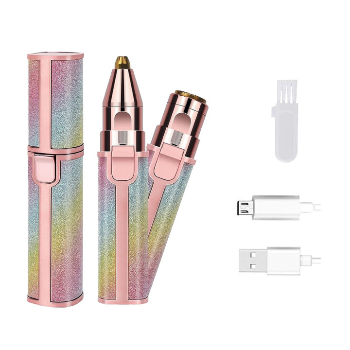 2 in 1 Face & Eyebrow Hair Removal Machine for Flawless Skin Women Painless Facial Hair Remover Ladies Trimmer Shaver Razor with With Heavy Duty Battery, Imported USB Cable for Peach Fuzz Fine Hair Chin Eyebrows Cheek Upper Lip