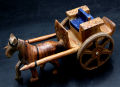 Hand carved wooden horse cart  for decoration brown. 