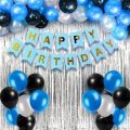 Happy Birthday Decoration Set Theme ( Black, Gold, Silver, Pink, White, Silver), Latex Ballooons, Confetti Balloons, Back Curtain Black & Gold, Best For Happy Birthday Decoration Combo Kit. 