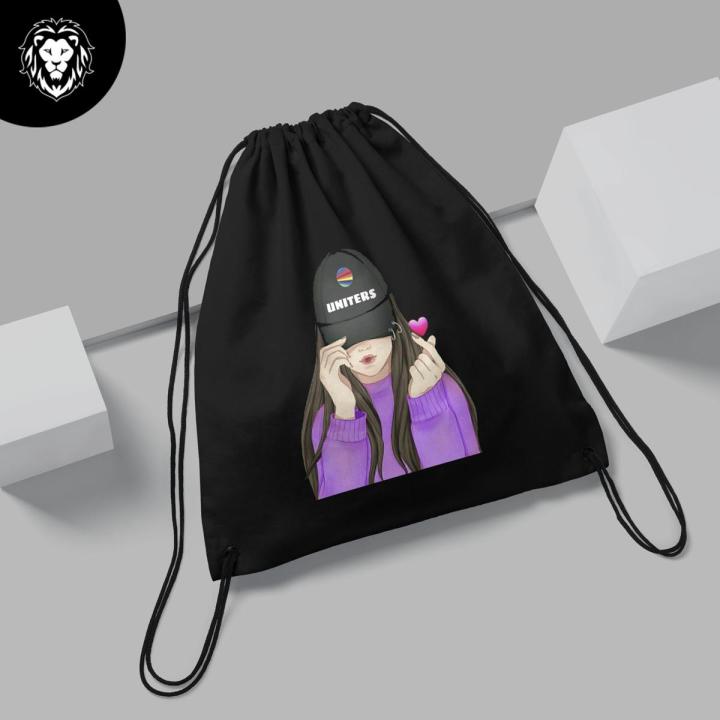 Pretty Girl 2 Logo Black Drawstring Bag For (Boys & girls)