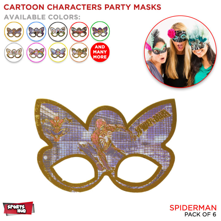 Cartoon Characters 6 Pcs Cosplay Masks For Birthday Party Children Masquerade Cosplay Eye Masks For HBD & Theme Parties School Function and Party Eye Mask Cartoon Theme Baby Boss Baby Sharkk Cars Co-Co - Melon Frozen HBD Jungle Safari Spiderman Unicorn