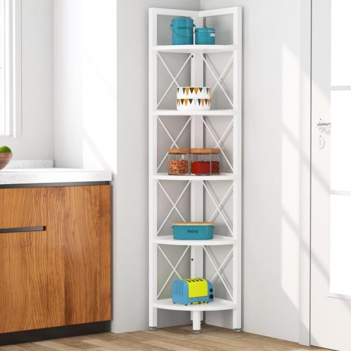 5 Tiers Corner Shelf Bookshelf, Modern Small Corner Bookcase Plant Stand, White. Customization available