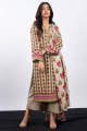 Alkaram Studio Unstitched 3 Piece Printed Khaddar Suit With Khaddar DupattaFW-13-23-Cream. 