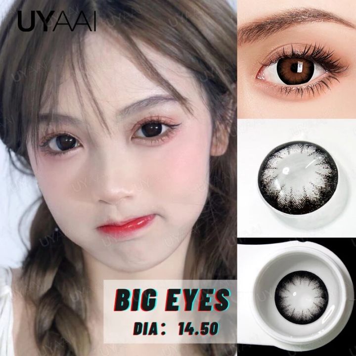 【HOT】 UYAAI Color Contact Lenses For Eyes Annual Colored Black Lenses 1Pair Eye Contacts Pupils Color Lens Natural Eyes Contact Lens