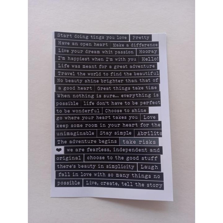 Black writing Uncut Mini sticker sheet - A6 size