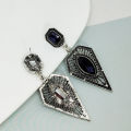 Vintage Women Hollow Triangle Faux Sapphire Earrings Party Wedding Jewelry Gift. 