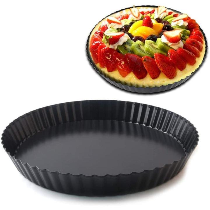 One piece pizza tray, bread cake tray Baking Tray Lace Baking Bottom Mold Household Oven Making Pizza Cake Bread Tray Black 11 inch