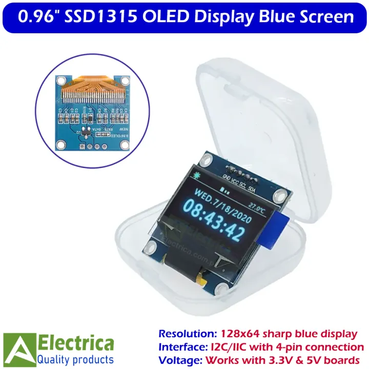 4Pin 0.96" SSD1315 OLED Display Module Blue 128x64 Resolution I2C IIC ...